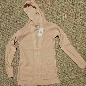 Kids Pink Hooded Cardigan Sweater